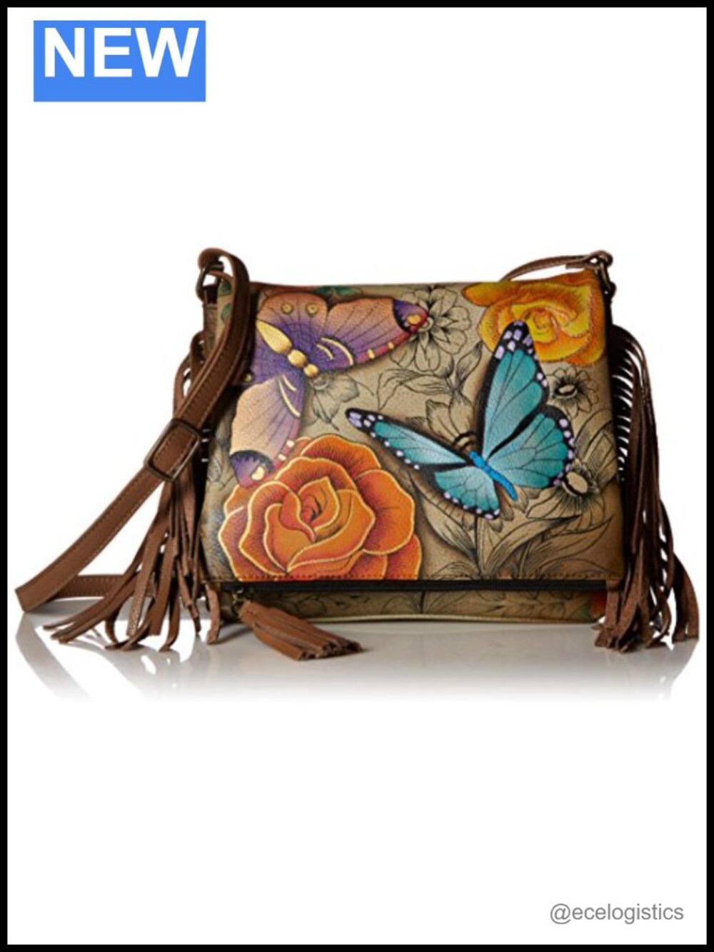 Genuine Leather Hand Painted Flap-Over Crossbody Bag